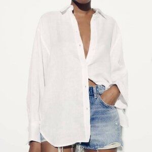 ZARA OVERSIZED SHIRT loose fit 100% linen Size L 3466/270/250
